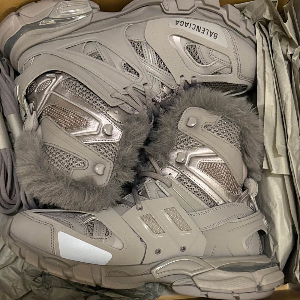 Balenciaga Taupe Fur-Accented Sneakers